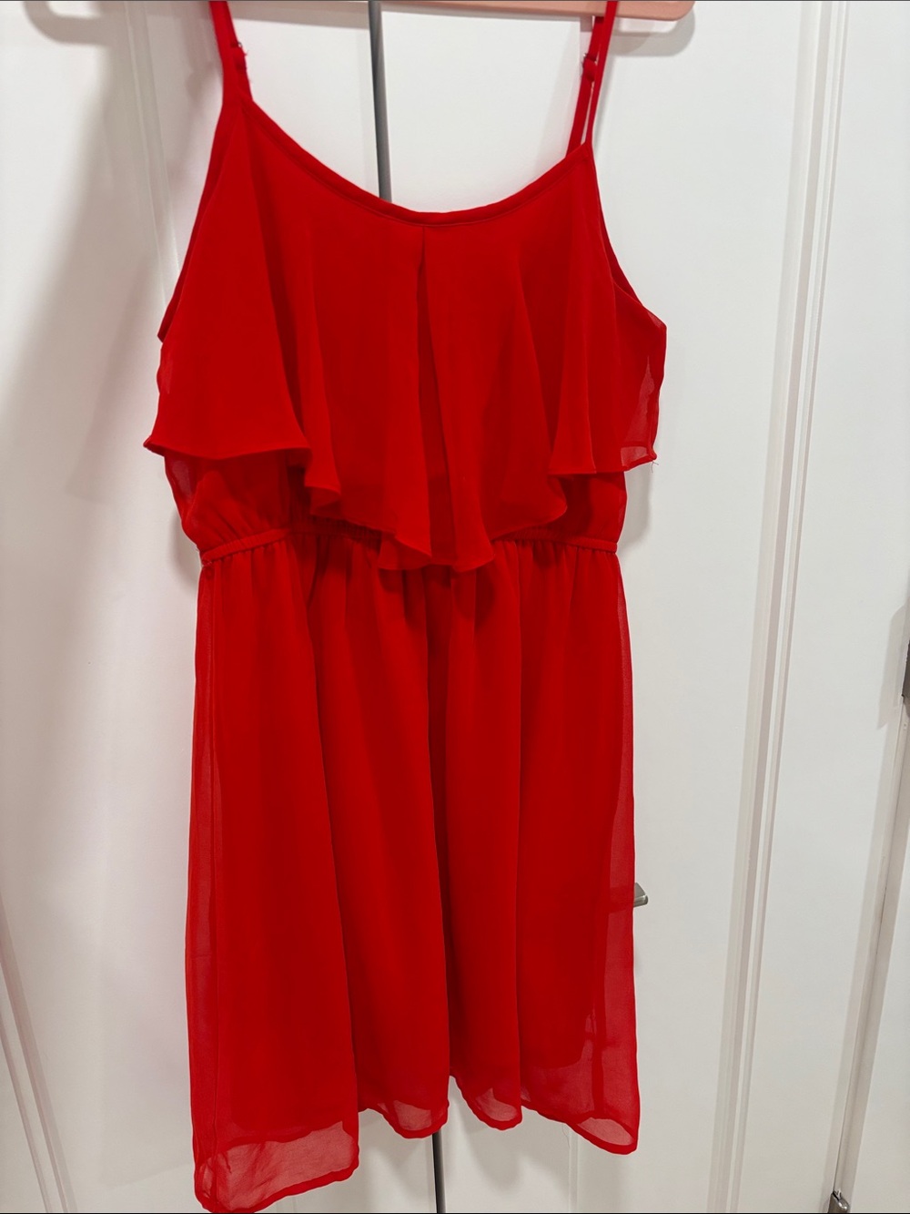 Forever 21 Red Spaghetti-Strap Ruffle Casual Dress